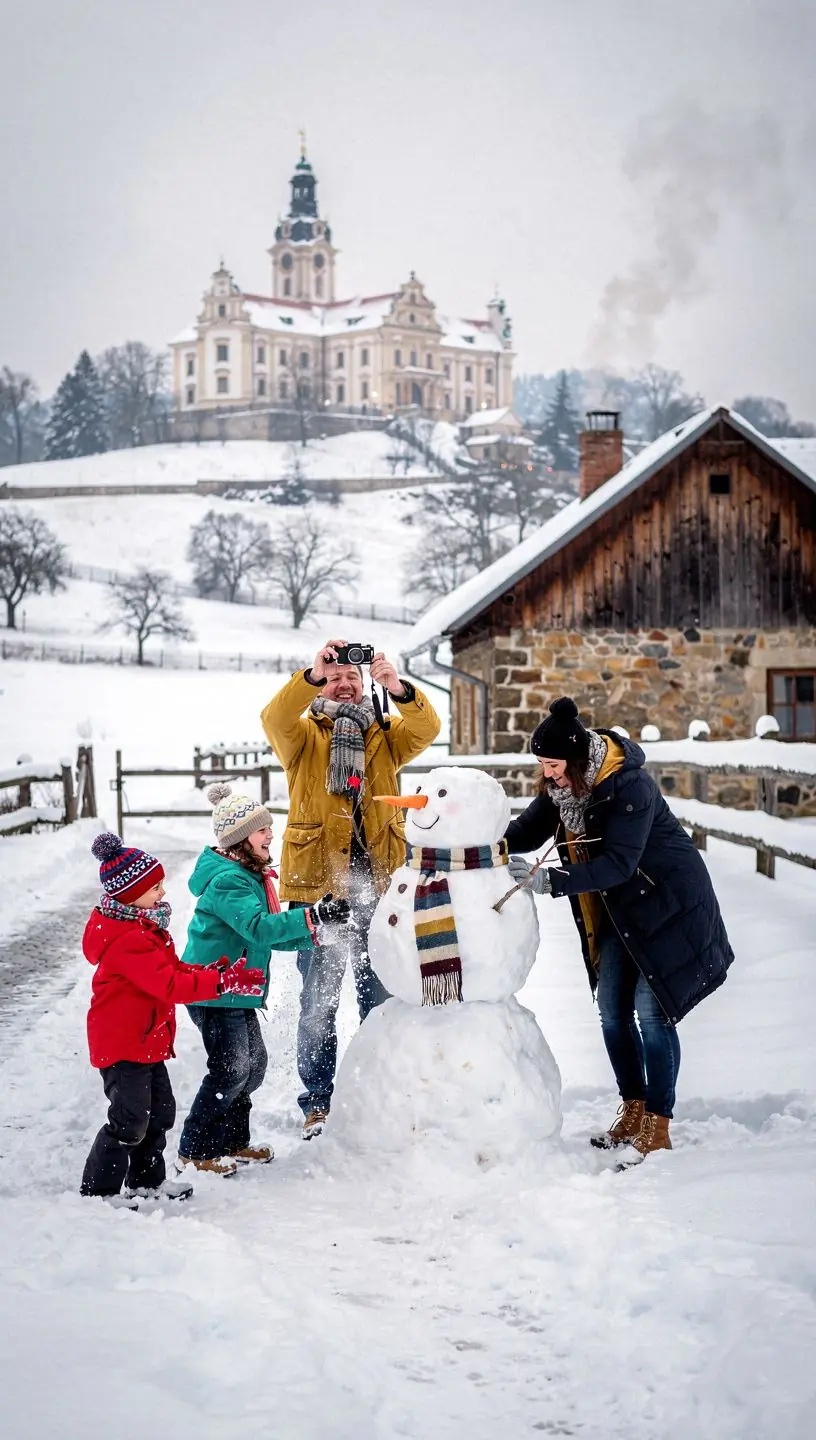Malebná vesnice s tradičními domky a květinovými zahradami.